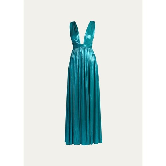 Bronx and Banco Romi Metallic Goddess Gown in Teal Womens Long Dress - Picture 10 of 17